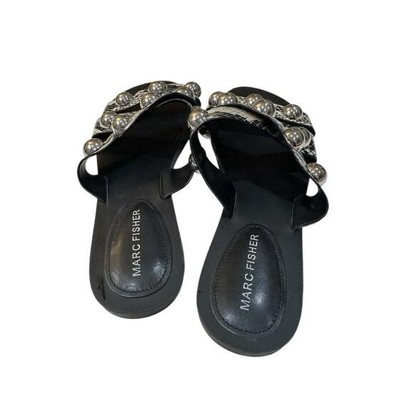 Marc Fisher Bryte Embellished Snakeskin Slide Sandals 9M Studded Strappy Casual - Picture 4 of 6